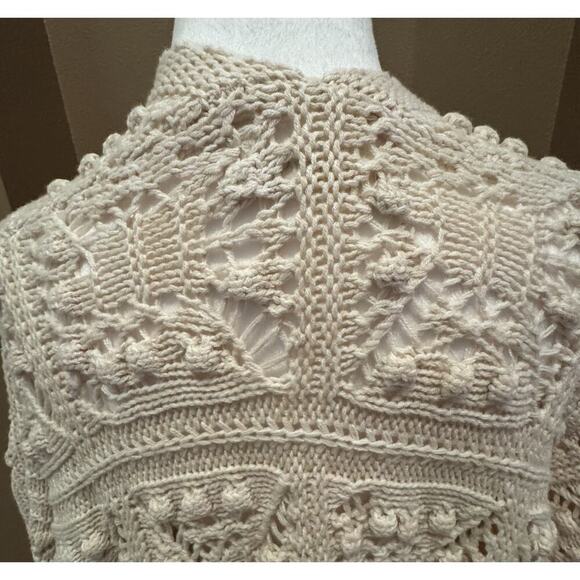 Lucky Brand Open Knit Crochet Cardigan Sweater women's Medium Cream Size XL - Picture 4 of 7